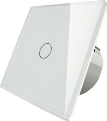 Intrerupator touch simplu cu panou de sticla alb 86 x 86 x 35 mm 