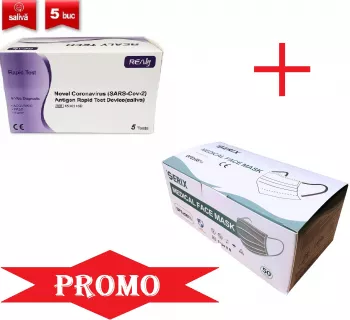 Test rapid COVID-19 Antigen autorizat ANMR 5 buc/ 5 solutii +50 buc masti medicale 3 straturi tip IIR
