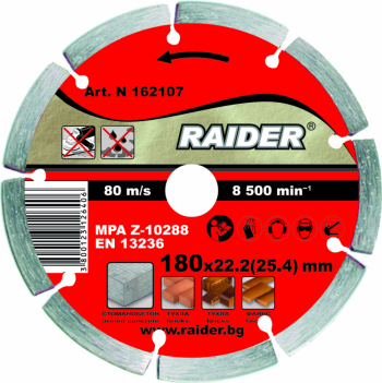 Disc diamantat segmentat Raider 162107 diametru 180 mm 