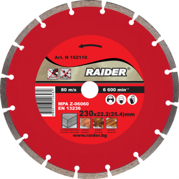 Disc diamantat segmentat Raider 162110 DRY diametru 230 mm 