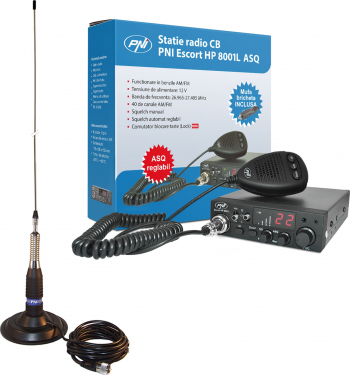 Kit Statie radio CB PNI ESCORT HP 8001L ASQ cu casti PNI HS81 + Antena CB PNI ML160 cu magnet 145mm lungime 155 cm 