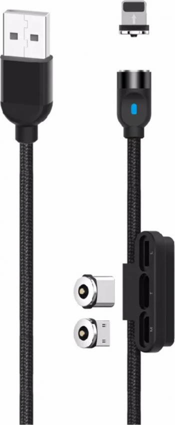 Cablu magnetic 3 in 1 Lightning Type-C microUSB 1 metru Negru BBL2409