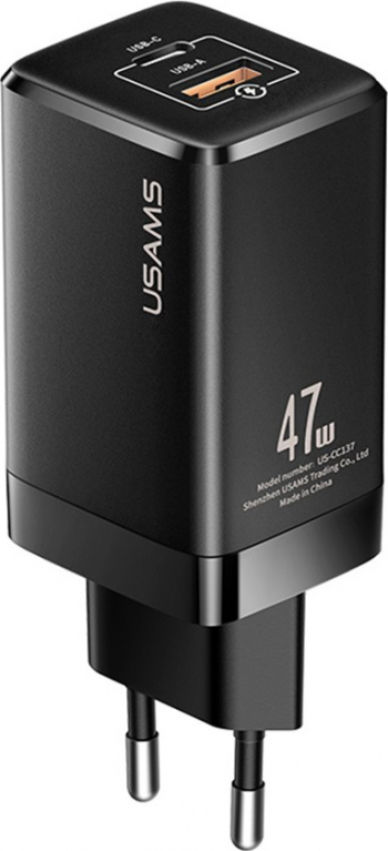 Incarcator Retea Fast Charger Usams Gan Mini 1 X Usb 1 X Usb Type-c Pd 47w 3a Negru - Us-cc137- T41 