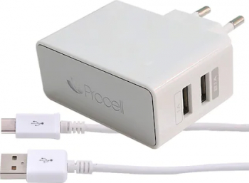 Incarcator Retea Procell 2.1A Dual USB Alb 
