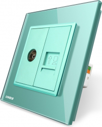 Priza dubla pentru telefon si internet Livolo vl-c791vc-18 cu rama din sticla Verde 