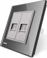 Priza dubla telefon Livolo vl-c792t-15 cu rama din sticla Gri 