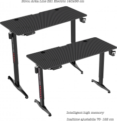 Birou gaming Arka Line Z21 Electric Profesional 140x66 cm carbon pentru 2 monitoare 