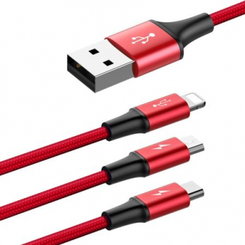 Cablu incarcare USB cu mufe Micro-USB USB-C Lightning 3A 1 2M rosu HOPE R
