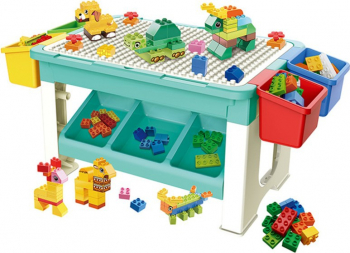 Masa cu blocuri de constructie 69 piese 4 cutii depozitare joc educational