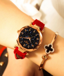 Ceas de dama Diamond Night Sky Fosforescent Rosu