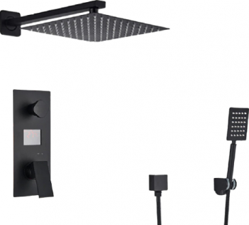 Set de dus Padova cu para patrata de 40 cm negru mat cu 2 functii de curgere a apei termostat pentru reglarea temperaturei