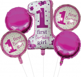 Set 5 baloane 1st Birthday pentru fetita ghirlanda Roz Alb JMB-SHO2885 