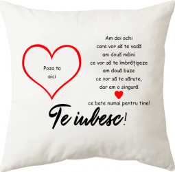 Perna personalizata patrata alba Te iubesc 