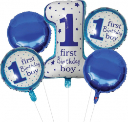 Set 5 baloane 1st Birthday pentru baietel ghirlanda Albastru Alb JMB-BBL2884