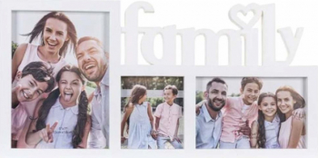Rama foto decorativa cu 3 poze model Pufo Familly 40 x 20 cm alb 