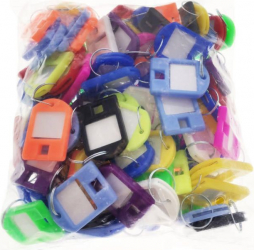 Set 100 bucati breloc 40x28 mm cu eticheta de identificare si inel de prindere Key Ring Tag din plastic multicolor 