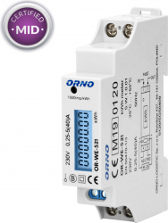 Contor monofazic Orno OR-WE-521 40A certificare MID 230V clasa de măsurare B frecvență de impuls 1000 imp/kWh IP51 alb — imaginea 2