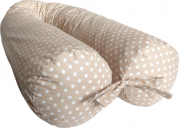 Perna gravide multifunctionala 100 bumbac crem cu buline albe 160 cm x 15 cm 