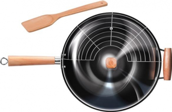 Tigaie wok Smile SPC-3 antiaderenta 35 cm otel inductie grilaj si spatula din bambus incluse