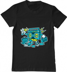 Tricou barbat Printado boombox Bumbac Regular fit Negru L INTL 