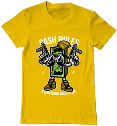 Tricou barbat Printado cash rules Bumbac Regular fit Galben M INTL 