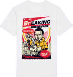 Tricou barbat Printado Casual jesse breakfast Bumbac Regular fit Alb M INTL 