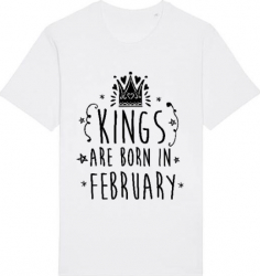 Tricou barbat Printado Casual kings are born in february Bumbac Regular fit Alb XL INTL 