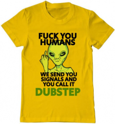 Tricou barbat Printado dubstep alien Bumbac Regular fit Galben L INTL 