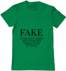 Tricou barbat Printado fake is the new trend Bumbac Regular fit Verde mediu 3XL INTL 