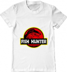 Tricou barbat Printado fish hunter Bumbac Regular fit Alb 2XL INTL 