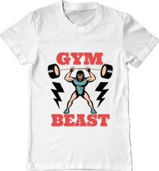Tricou barbat Printado gym beast Bumbac Regular fit Alb L INTL 
