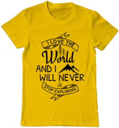 Tricou barbat Printado i love the world Bumbac Regular fit Galben 3XL INTL 