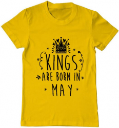 Tricou barbat Printado kings are born in may Bumbac Regular fit Galben L INTL 