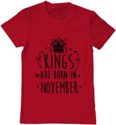 Tricou barbat Printado kings are born in november Bumbac Regular fit Rosu M INTL 