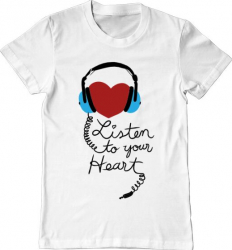 Tricou barbat Printado listen to your heart Bumbac Regular fit Alb L INTL 