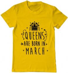 Tricou barbat Printado queens are born in march Bumbac Regular fit Galben L INTL 