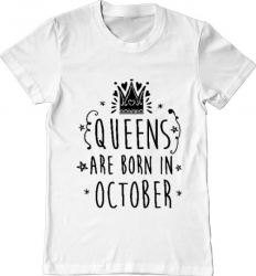 Tricou barbat Printado queens are born in october Bumbac Regular fit Alb S INTL 