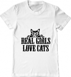 Tricou barbat Printado real girls love cats Bumbac Regular fit Alb L INTL
