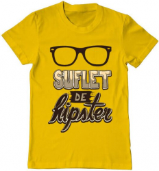 Tricou barbat Printado suflet de hipster Bumbac Regular fit Galben M INTL 