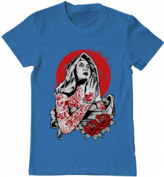 Tricou barbat Printado virgin mary Bumbac Regular fit Albastru azuriu M INTL 