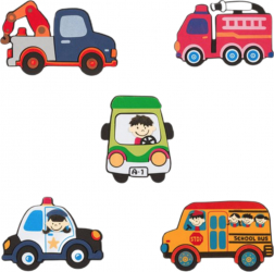 Decoratiune de perete pentru camera copilului model 5 Vehicule Multicolor JMB-SHO2989 