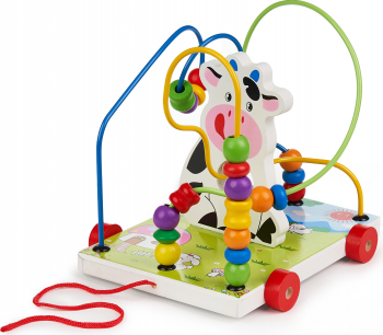 Centru de activitati din lemn Labirint cu bile si o forma de Vacuta Multicolor + 3 ani 