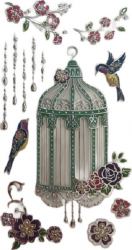 Sticker de perete Colivie cu Pasari si Flori 60 x 31.5 cm Multicolor JMB-BBL2919 