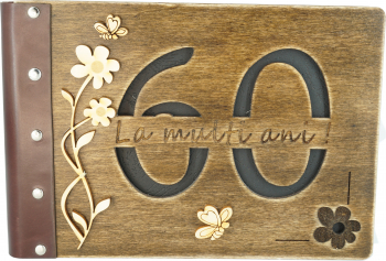 Album foto din lemn cu piele naturala VintageBox Caiet amintiri A5 Aniversare 60 ani 