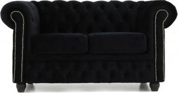 Canapea Chesterfield Original Catifea 2 locuri Negru 12 ani garantie 