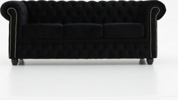Canapea Chesterfield Original Catifea 3 locuri Negru 12 ani garantie 