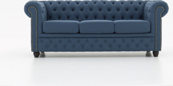 Canapea Chesterfield Original Material textil 3 locuri Albastru 12 ani garantie 