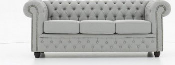 Canapea Chesterfield Original Material textil 3 locuri Gri deschis 12 ani garantie 