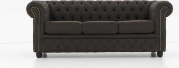 Canapea Chesterfield Original Material textil 3 locuri Maro 12 ani garantie 