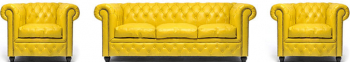 Canapea Chesterfield Original Piele 1 + 1 + 3 locuri Galben 12 ani garantie 
